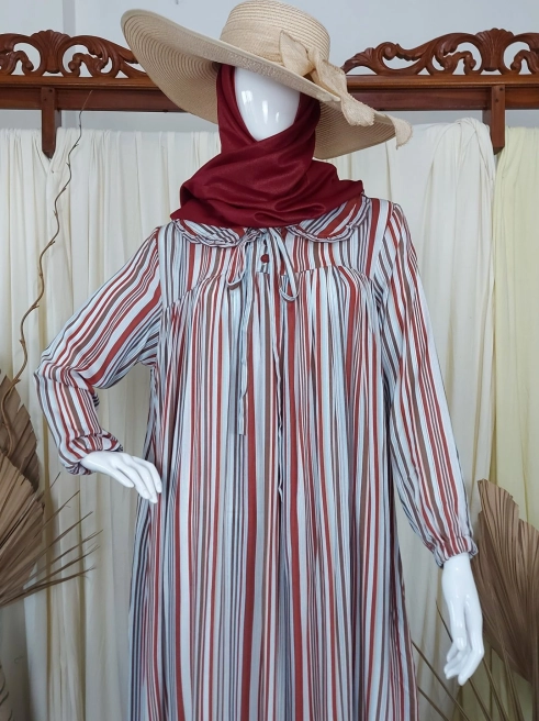 Gamis Collar Moon Salur Merah Dress 2 16