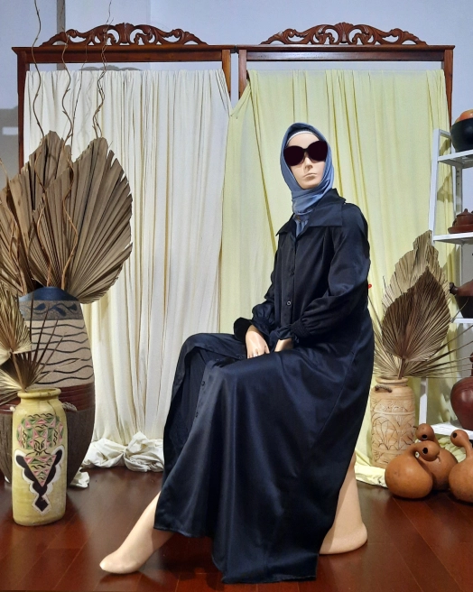 Gamis Gamis Satin Premium Black 1 black_duduk