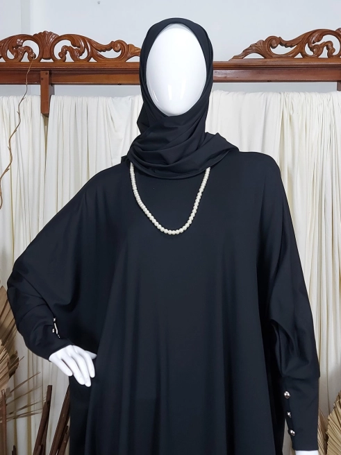 Gamis Kaftan Set Atom Jersey Hitam  2 hitam_2