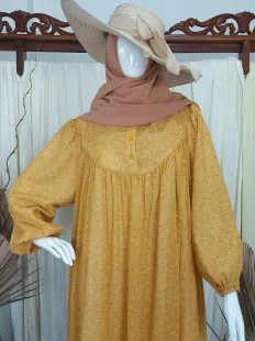 Gamis Dress Ceruty Baby Doll Polkadot Yellow 2 mustard_2