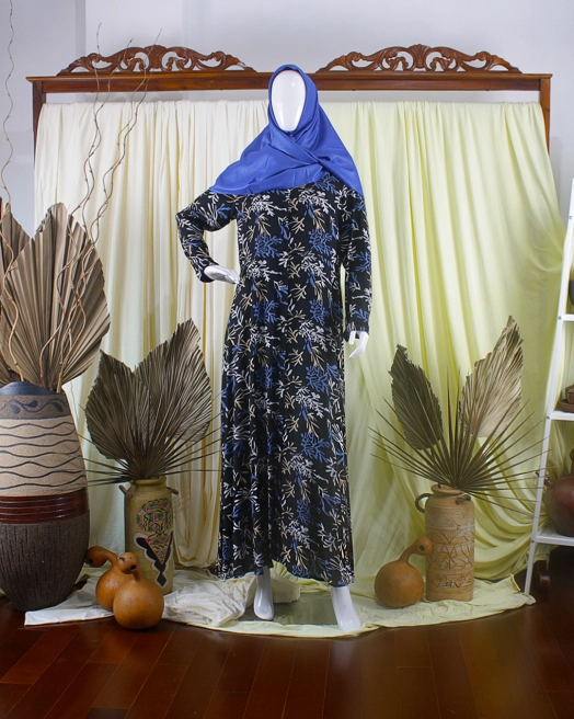 Gamis Daily Dress Rayon Flowers Navy 1 web_gamis_new_006a